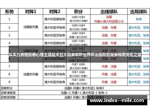 从实力赛程伤病心理主场战术五大因素解析世界杯出线形势竞争格局变化之道