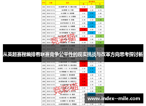 从英超赛程编排看联赛竞争公平性的现实挑战与改革方向思考探讨新